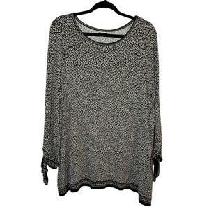 Max Studio 1X Women's Plus Size Micro Dots Black Olive Top Blouse‎ Tie Sleeves